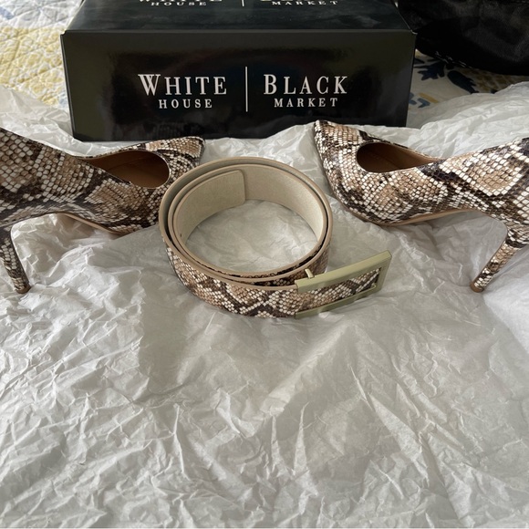 White House Black Market Shoes - White House Black Market Snakeskin Heels and Belt Set